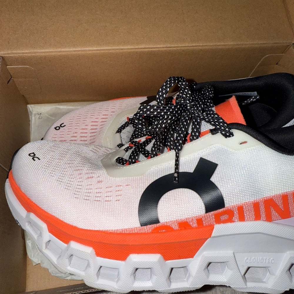 ON CLOUD Running White and Orange Sneakers (cloudmonster 2)